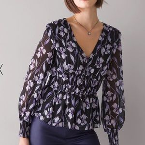 WHBM Iris print fitted waist blouse